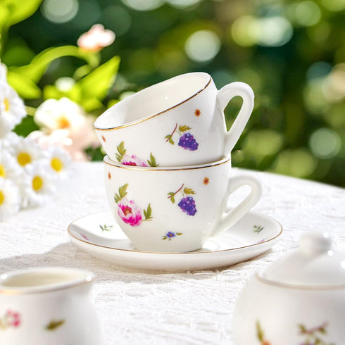 Set 3-8, Set TUZT Tea Party for Little Girls Ages White Floral Porcelain Tea with Gold Trim Edges, Princess Tea Time
