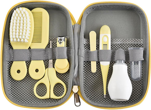 JTLB Set, Baby Grooming Kit, Hair Brush Nail Clipper Nose Cleaner Finger Toothbrush Scissor Manicure with Zippered