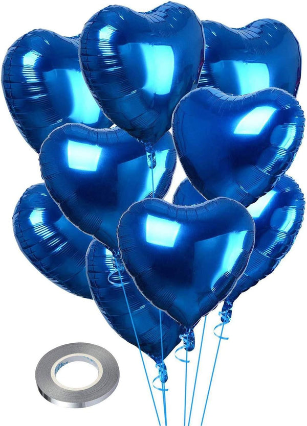 25pcs 18" Blue Heart Balloons - Helium Filled Foil Birthday Decorations