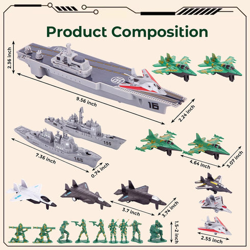 3 27PCS Set, Set otters Aircraft Carrier Toy Army Men Military Battle Group Plastic Military Toy Aircraft Carrier