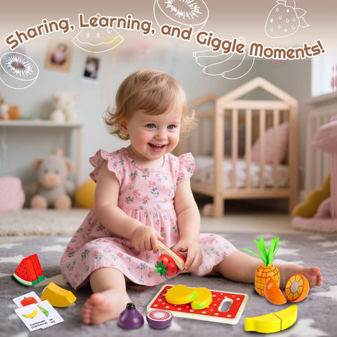 35PCS 3 4 5 6 Wooden Play Food for Toddlers, Pretend Food Toys Play Kitchen Accessories with Storage Basket, Learning