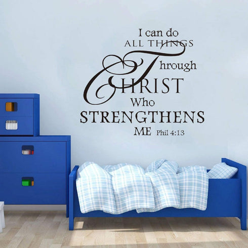 Inspirational Wall Decor Quotes Stickers - I Can Do All Things Through Christ Who Strengthens Me, Wall Decals for Rooms