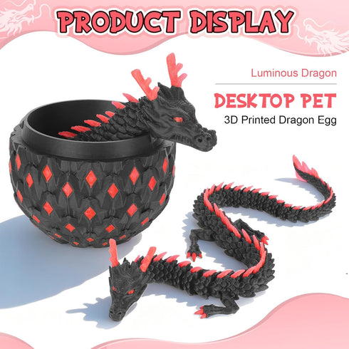 12-inch 3D 2) Printed Dragon Eggs, Glow in The Dark Fidget Toys for Kids & Adults, for Home Office Desk Decor (Pink +