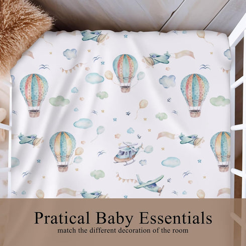 Wicbfdfv 28"x52" Watercolor Plane Hot Air Balloon Baby Crib Sheets for Boy Girl Cartoon Airplanes Cloud Stars Baby