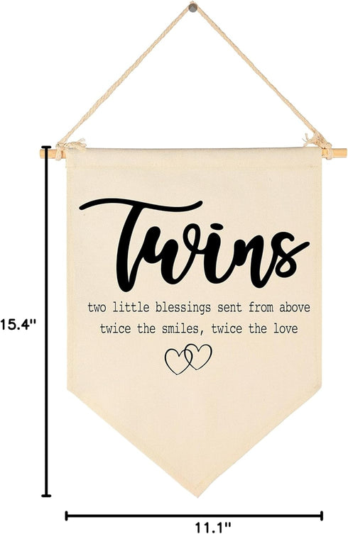 FYSIA Twin Room Sign-Twins Two Little Blessings-Canvas Hanging Pennant Flag Banner Wall Sign Decor Gift for Nursery