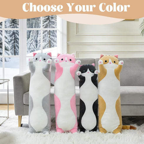 35.4 Inch) Cute Cat Plush Long Body Pillow Soft Cartoon Stuffed Animal Doll, Kawaii Cat Plushie Cuddle Toy for Kids