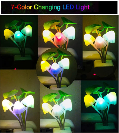 2 Pack AUSAYE Sensor Led Night Light Plug-in Wall Lamp Color Changing Mushroom Night Light for Kids Adults NightLight