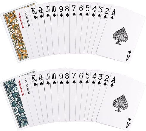 Playing Cards 2 Pack Deck of Cards,Standard Poker Cards Professional Set,Fun Card Games for Adults,Easy Shuffle Unique Design Cards for Pinochle,Go Fish,Cartas (Green/Orange)