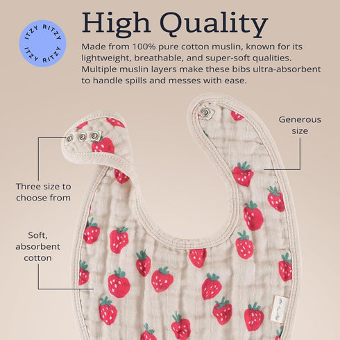 Set 3 3 Itzy Ritzy of Baby Bibs - Ultra-Soft Adjustable Infant & Toddler Bibs Made of Triple-Layer Cotton Muslin, Ideal