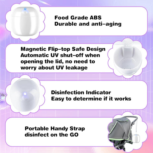 99.99% 3 Qualirey Portable Pacifier Disinfection, Mini UV Light Disinfection, Disinfection in Mins, USB Rechargeable