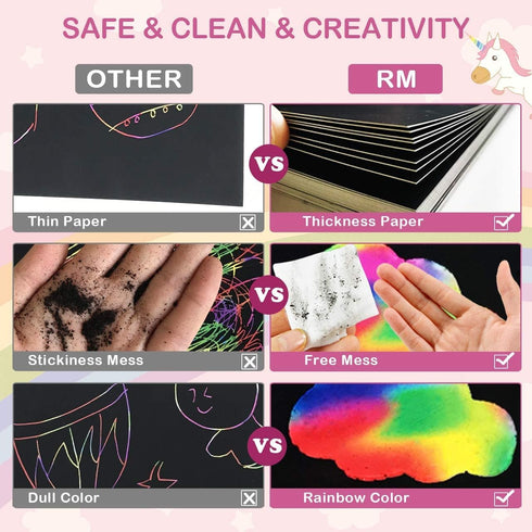 Rainbow Scratch Paper Art for Kids: 60PCS Magic Arts Crafts Gifts for Girls Boys Ages 4-9, Birthday Family Activities