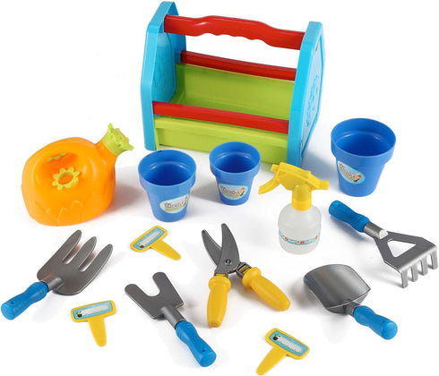 PowerTRC 14 Pieces Gardening Tool Box, Outdoor Learning Garden Tool Set for Boys and Girls Ages 3+
