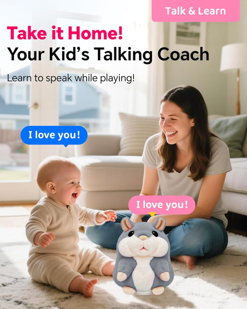 Talking Hamster Toy for Toddlers, Repeats What You Say, Birthday Gifts Ideas for Kids, Christmas Stocking Stuffers, Gray