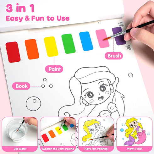 Sets 3-5 4-8 ZIZZ Paint with Water Coloring Books for Toddlers, Princess Watercolor Painting for Kids Ages Years Old