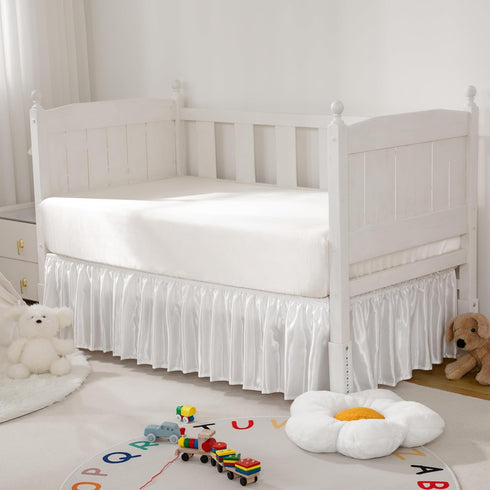 52" 28" 14" White Satin Crib Bed Skirt, x with Drop Silky Soft Baby Crib Skirt for Baby Girls or Boys, Fit for Standard