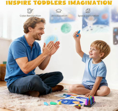 12 JUPITEARTH Colors Crayons for Toddlers, Non-Toxic Washable Rocket Crayons, Easy-to-Hold Coloring Gifts & Mess-Free