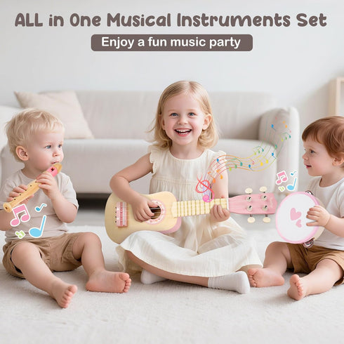 Set 2 3 4 7 1 2-5(Pink) Vanplay Kids Guitar for Girls - Toys for Year Old Girl Birthday Gifts - in Wooden Montessori