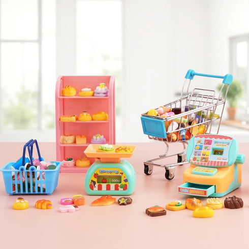 kapeiluo 165Pcs Mini Shopping Cart Basket Miniature Food Drink Toy Supermarket Metal Handcart Shelves Cash Register