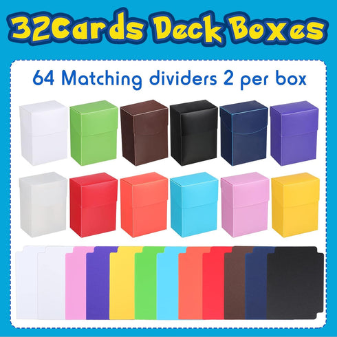 32 Pack Deck Card Storage Boxes, Large Capacity with 64 Dividers, Fits 80+ Cards for Trading Cards, Sports & Games