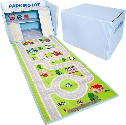 SAM AND MABEL Toy Car Garage Box with Play Mat Kids' Racecar