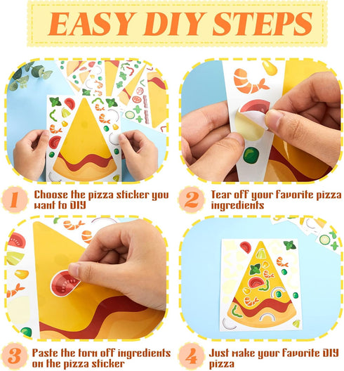 Make a Pizza Stickers - Pizza Crafts Party Supplies and Decorations for DIY Arts Birthday Games (36 Sheets)