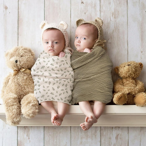 Baby Muslin Swaddle Blankets, Soft Receiving Blanket for Newborn, Cotton Swaddling Blanket, Neutral 2 Pack, Leaf