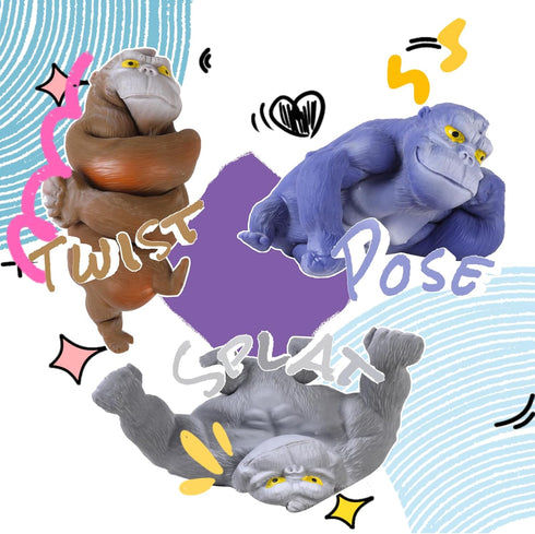 Brown Stretchy Gorilla Fidget Toy, Heavy Duty Sand-Filled Rubber Monkey Squishy, Stress Relief Ape with Goofy