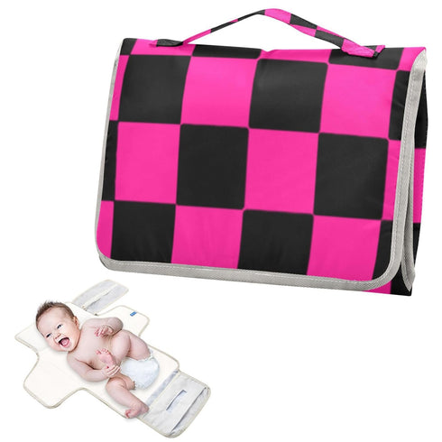SyXIOP Buffalo Plaid Check Black Peach Reusable Changing pad Portable with Tissue Pocket Changing pad for Changing