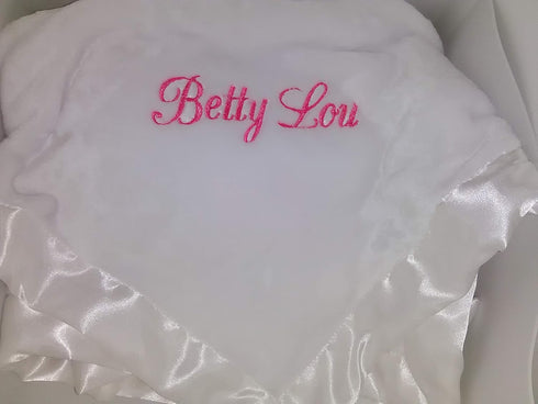 Personalized Satin Trim Microfleece Baby Blanket - Embroidered - White