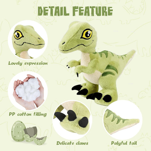 TCBunny Baby Dinosaur 12" Bedtime Plush Toy, Kid's Gifts for Boys and Girls (Green Velociraptor)
