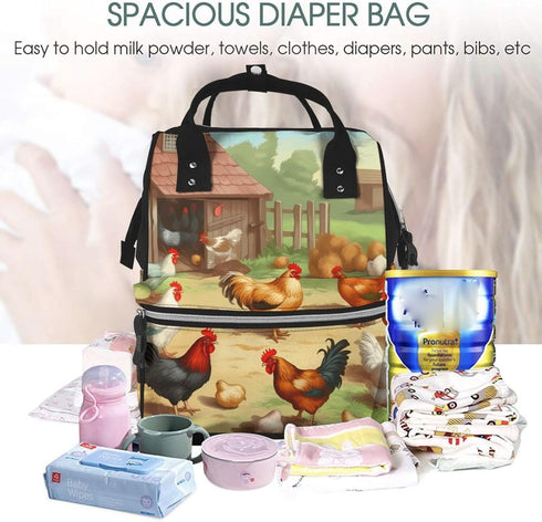 HCBPWVQA Backpack Daypacks Backpack Mommy Roast Chicken Hen Farm Diaper Bag with Changing Pad and Pacifier Holder