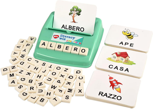 BOHS Italian Literacy Wiz Fun Game - 60 Flash Cards - Educational Toys for Preschool Language Learning - See and Hide