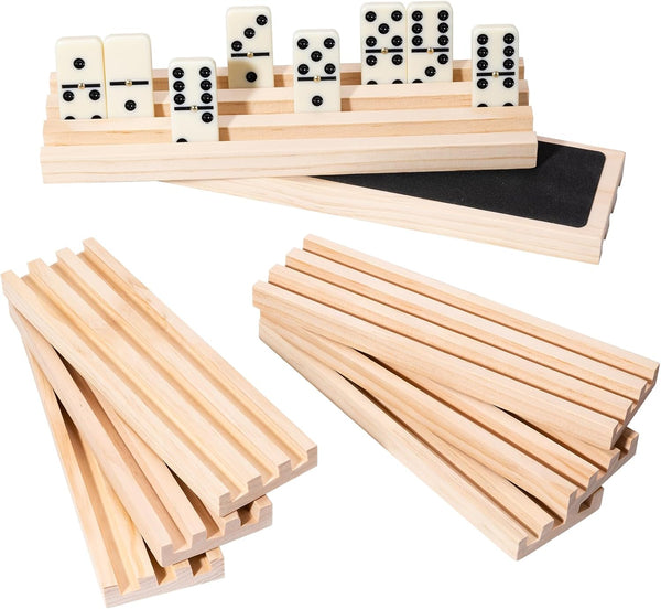 Wooden Domino Racks Set of 8 - Natural Wood Tray Organizer for