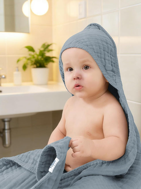 YOYOO 3 Pack 100% 32x32 Inch Muslin Hooded Baby Bath Towels - Cotton Ultra-Soft Towels for Newborns, Infants, Toddlers