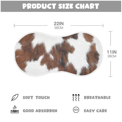 WELLDAY Set 1, 22 11 Inch Muslin Baby Burp Cloths of Soft Absorbent White Brown Print Cow Muslin Washcloths, Bibs, Face