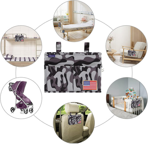Surblue Bedside Caddy - Hanging Bed Organizer Storage Bag for Bunk Hospital Beds, College Dorms, Camp Chairs