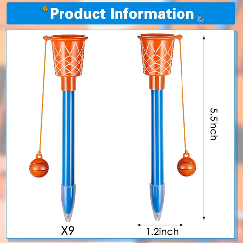 Zonon 9 Pieces Basketball Hoop Pens Bulk - Basketball Party Favors, Novelty Pens, Stress Balls for Sports Parties