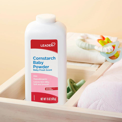 15 (Pack 2) LEADER Cornstarch Baby Powder, Naturally Derived Cornstarch Aloe & Vitamin E, Hypoallergenic, Leaves Skin