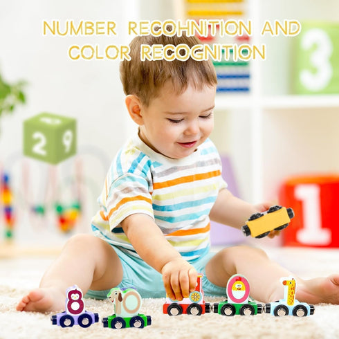 12pc Wooden Magnetic Train Track Set for Toddlers, Montessori Educational Baby Toy for 2-5 Year Olds