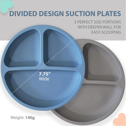 Suction Plates for Babies & Toddlers - 100% Food-Grade Silicone, Baby Led Weaning Supplies, 3 Pack