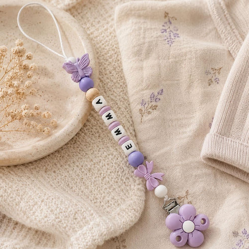 Customizable Silicone Pacifier Clip for Boys and Girls (Purple)