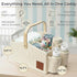 Diaper Caddy Organizer With Portable Changing Mat, LED Night Light, Wooden Handle & Shoulder Strap - Stylish Nursery