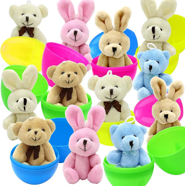 Giaueoa 12 Pack Prefilled Easter Eggs Filled with Plush Bunnies and Bears Perfect