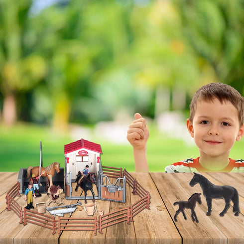 Gemini&Genius Horses Toy for Kids, Farm Horse Animal Playset with Stallion and Horse Cub Family Action Figures