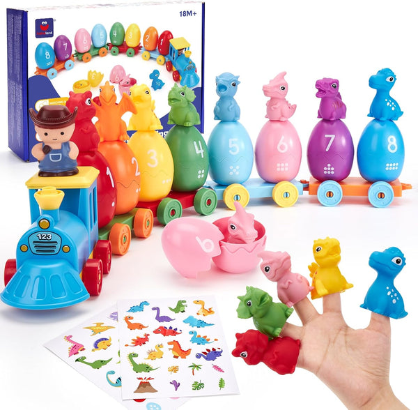 hahaland Dinosaur Toys for Toddlers 2-4, Montessori Learning Toy Matching Train Set