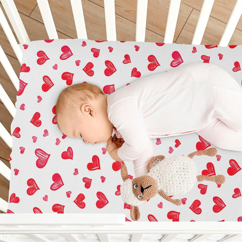 Sinestour Red Heart Love Baby Crib Sheet Soft and Breathable Crib Mattress Protector for Standard Crib Mattress Topper