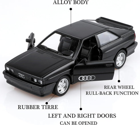1/36 Scale 1980 Audi Sport Quattro Toy Car, Pull Back Diecast Model Cars, Gifts for Boys and Girls (Matte Black)