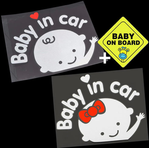 CM Wealth 2 Packs Baby in Car Sticker Decal, Cute Baby on Board Sign for Car Safety (Boy+Girl)