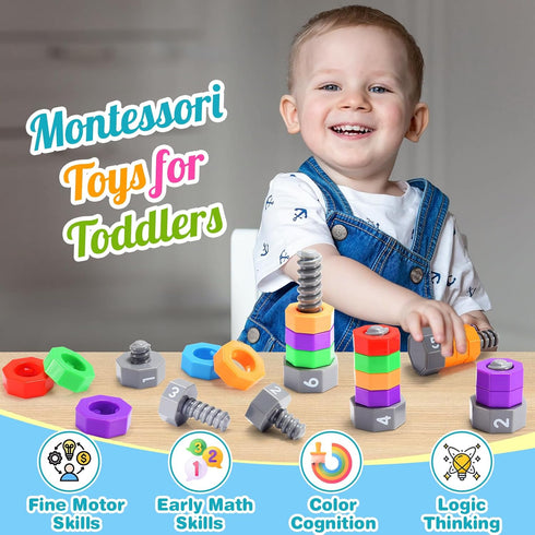 Montessori Toys for 1-5 Year Old Boys Girls, 2 In 1 Counting & Spinning Stacking Toys, Educational Gifts for Kids