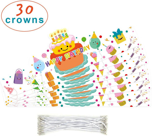 Ceiba Tree Happy Birthday Crowns - Birthday Hats for Kids, Teachers, Students, Classroom Party Favor, 30 Pcs